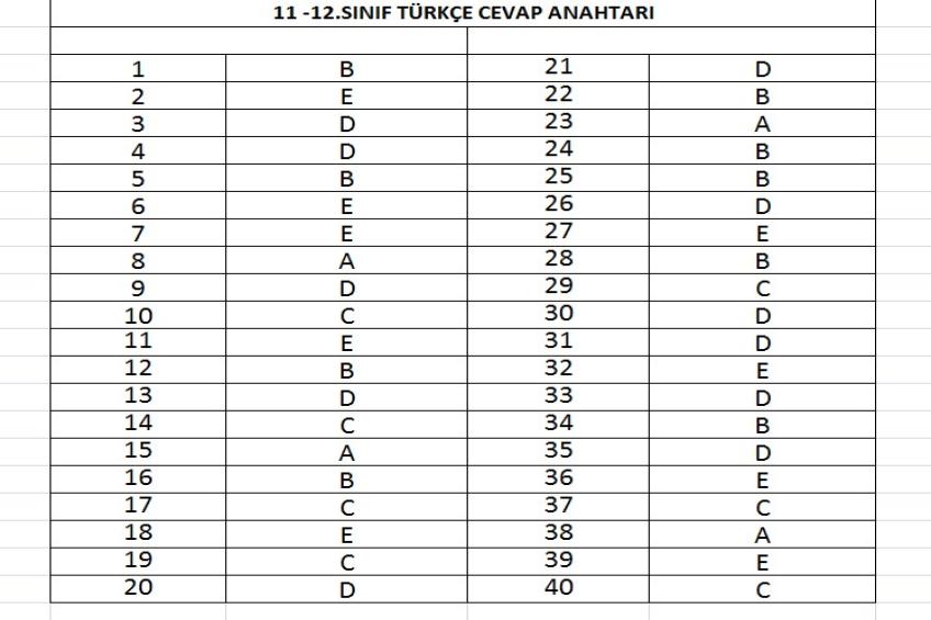 11- 12.Sınıf Türkçe Taraması Cevap Anahtarı